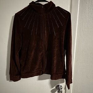 Womens Size medium Kaktus 2 Piece Jogging Set brown Velour Jacket & Pants
